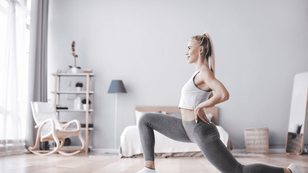 Woman stretching at home.