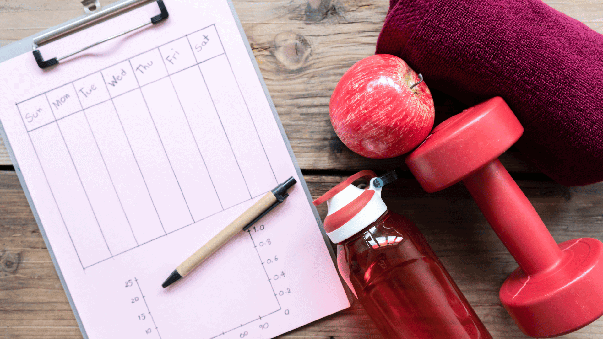 workout plan with sneakers, smartphone and other fitnes