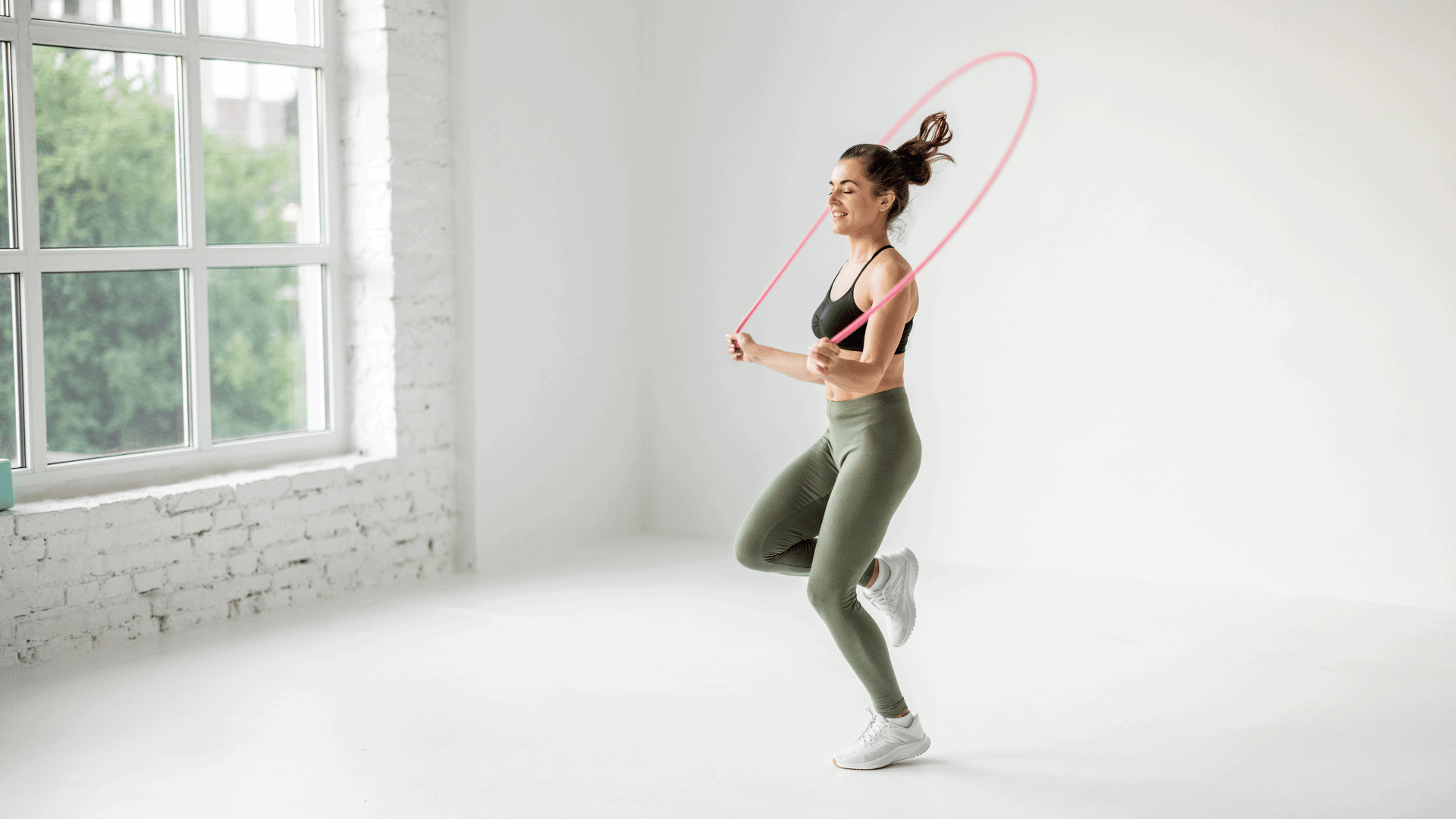 Woman Jumping Rope Indoors